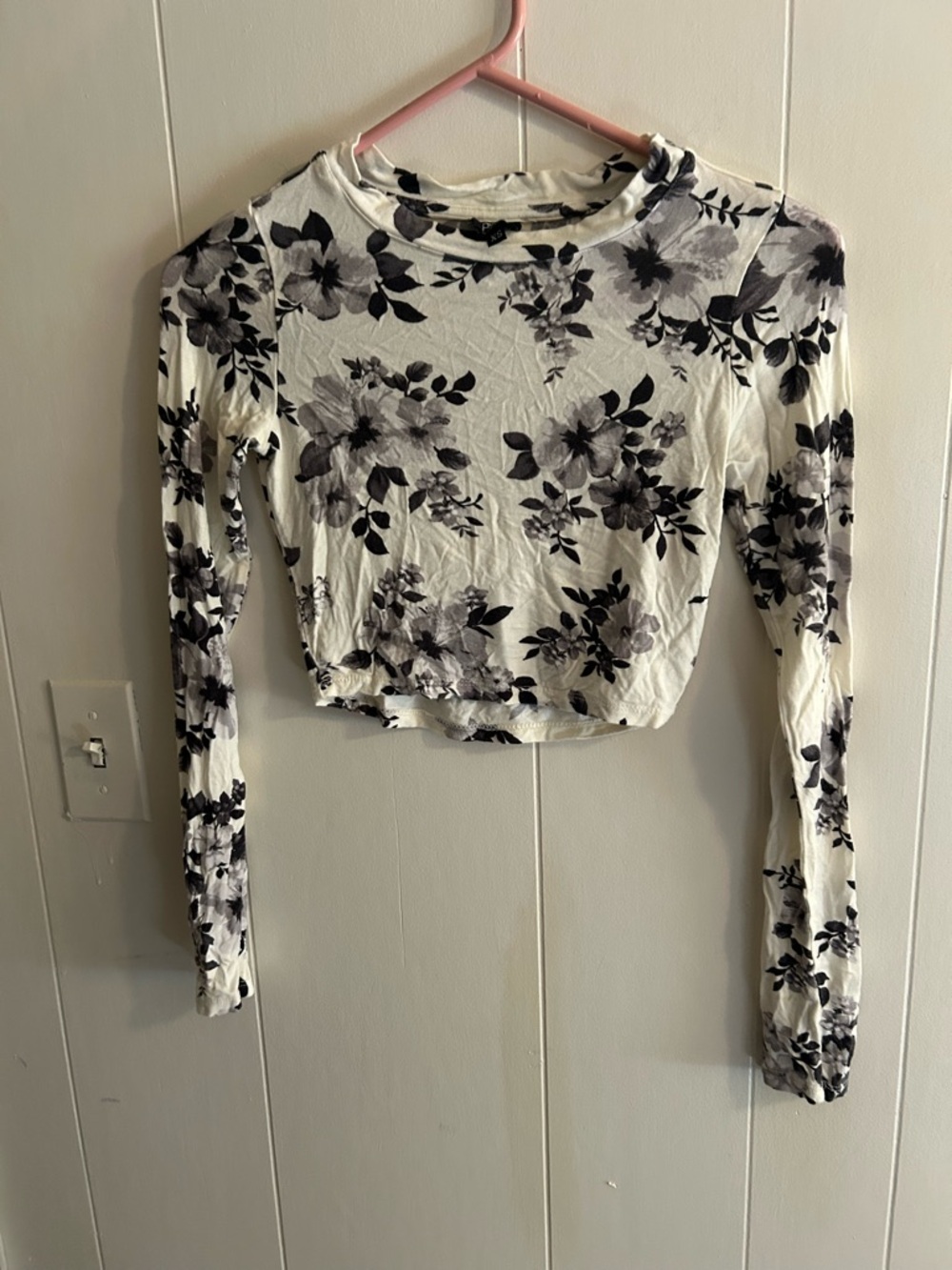 Pixley White Crop Top with Black Floral Print